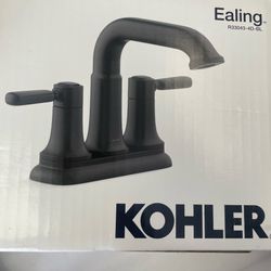 Kohler Ealing Matte Black 2-Handle 4-in centerset WaterSense Mid-arc Bathroom Sink Faucet with Drain K-R33043-4D-BL