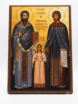 Greek Orthodox Icon — Saints Raphael, Nicholas & Irene