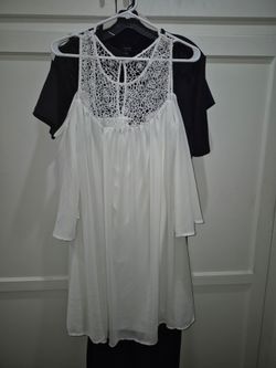 White Cold-Shoulder Dress with Crochet Neckline