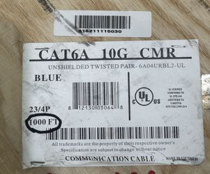 Wavenet Cat6A 10G CMR Bulk Ethernet Cable - ~984 FT Spool (Blue) - Solid Copper