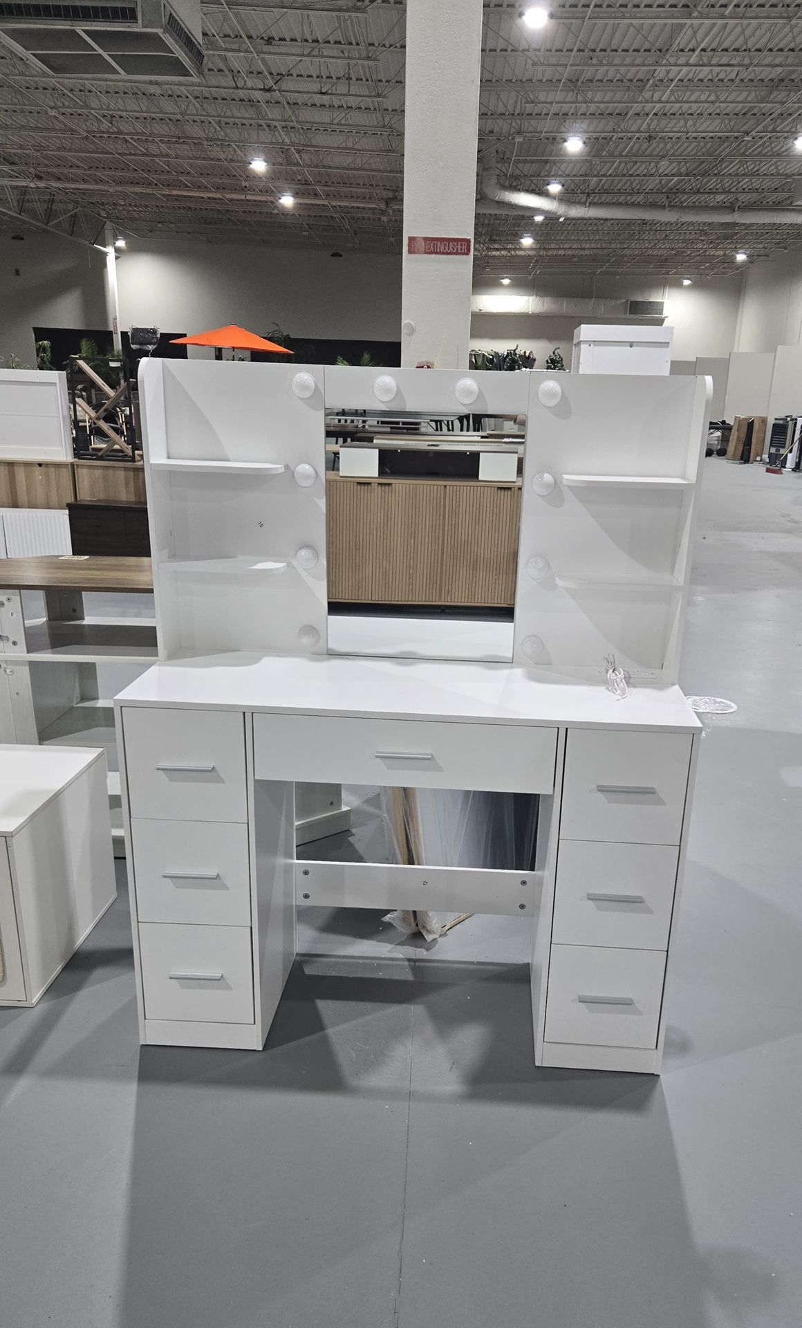 New Makeup Vanity with Mirror and Drawers Vanity Desk Set with 3 Modes Adjustable Brightness Lights and USB Power Outlet, White