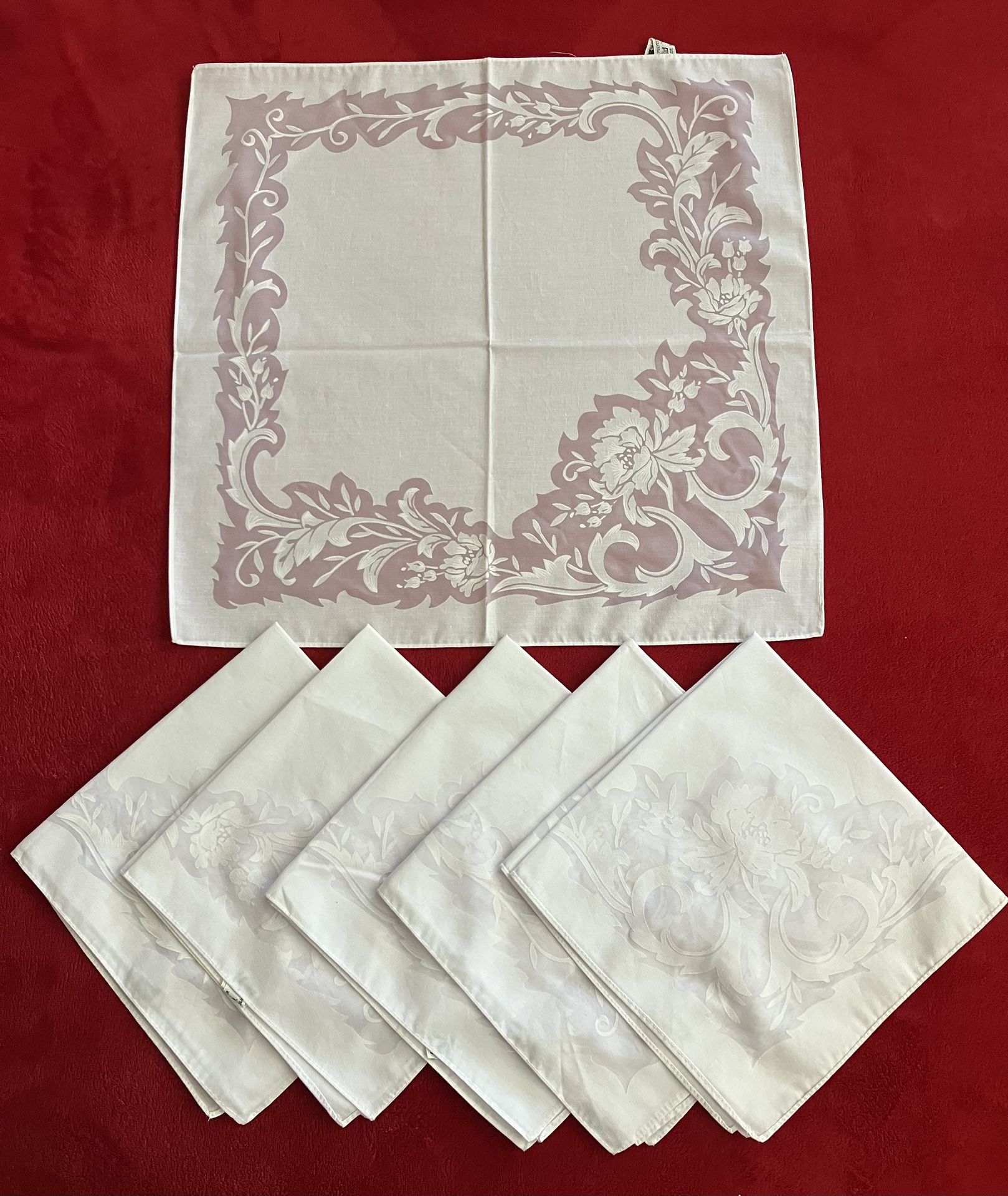 NEW VINTAGE White Floral Napkins Square 17" - Set Of 6 - 55% POLYESTER - Wedding ‼️ Price Is FIRM ‼️ 2 Sets Available ‼️