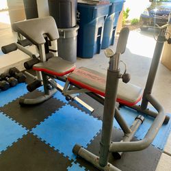 ADJUSTABLE  OLYMPIC WEIGHT BENCH WITH BENCH PRESS SQUAT RACK