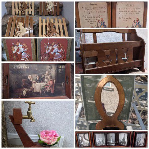 Vintage Wooden Decorations Plant Stand Magazine Rack Mirror Wall Plaque Various Prices