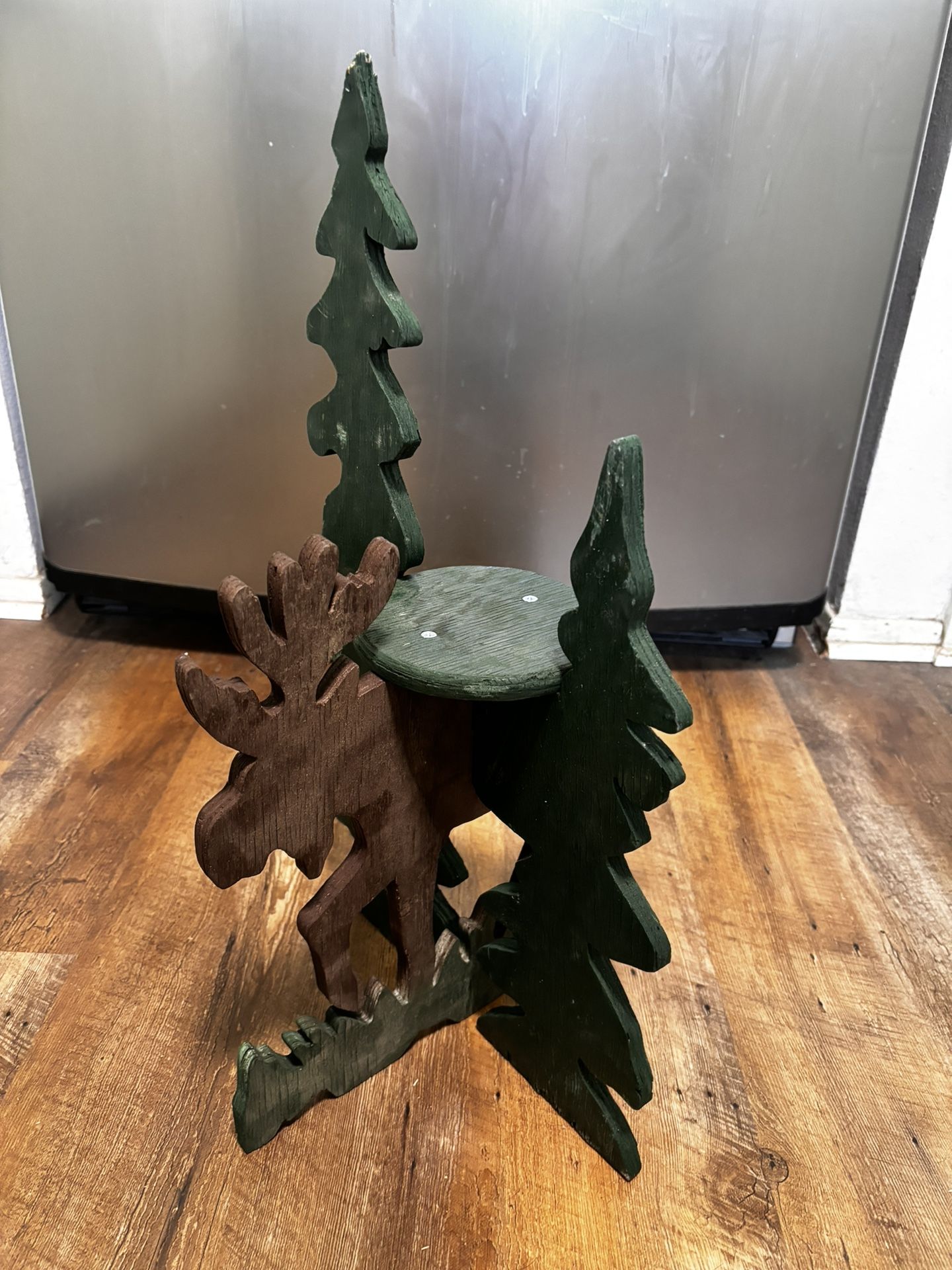 Vintage Wood Cut Out Moose And Tree Plant Stand