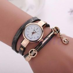 Fashion Watch With Leather Band - Black