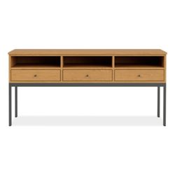 Room & Board Linear Brown Three Drawer Wood Console Table TV Stand