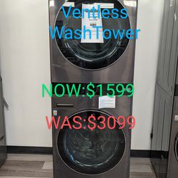 Ventless WashTower. 4.5cu Front Load Washer and 7.4cu VENTLESS Dryer with HeatPump