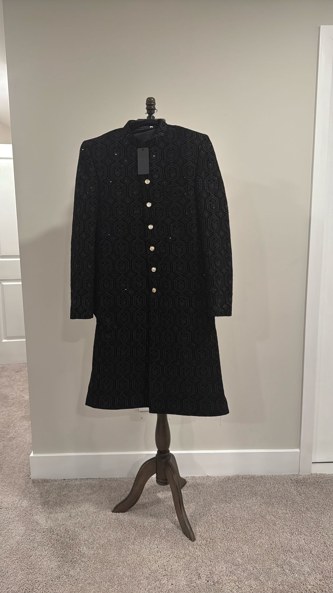 Black Velvet Sherwani 4 Pieces