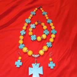 Necklace Set  (Turquoise And Orange Colored)