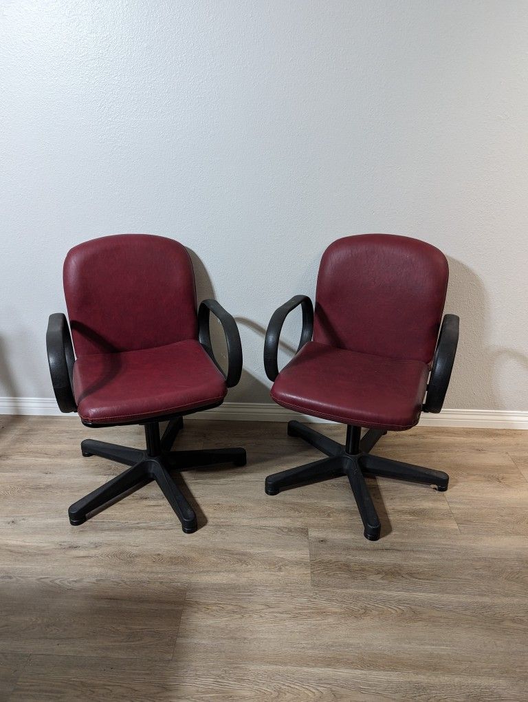 Set Of 2 Heavy Duty Burgundy Leather Office Chairs Dining Computer