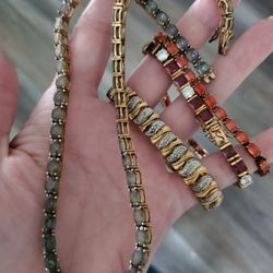 Sterling Silver With Gold Plating, Gems Necklace And Bracelets
