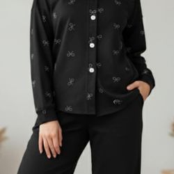 Women's 2-Piece Faux Suede Set - Rhinestone Bow Detail - Multiple Colors