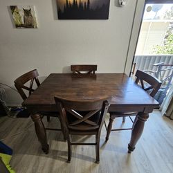 Wood Dining Room Table With Leaf and Chairs
