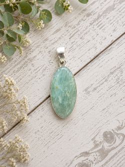 Large Natural Aquamarine Silver Pendant