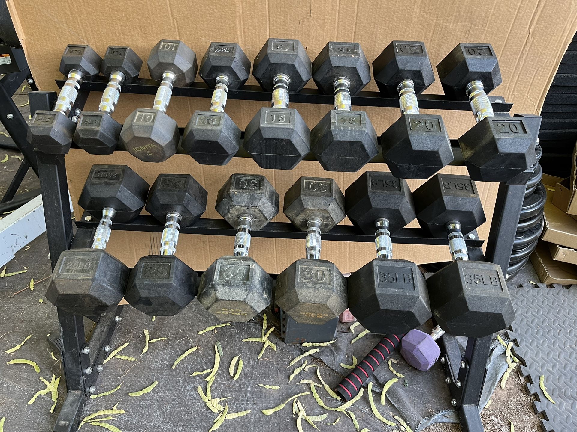 5-35lb Hex Rubber Dumbbell Set Weights