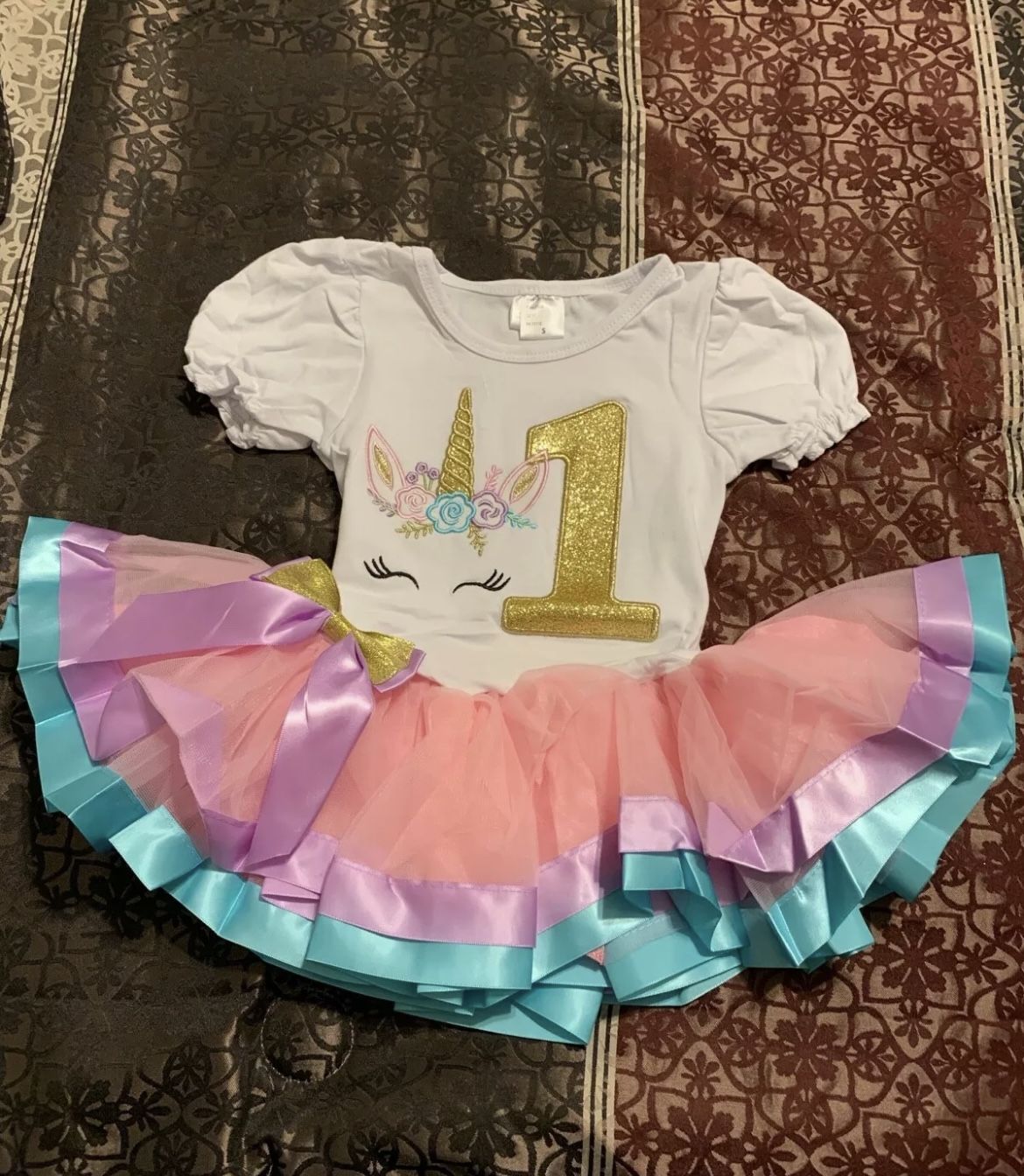 UNICORN Outfit 1 First One Year Old Birthday Dress Party Puffy Sleeve