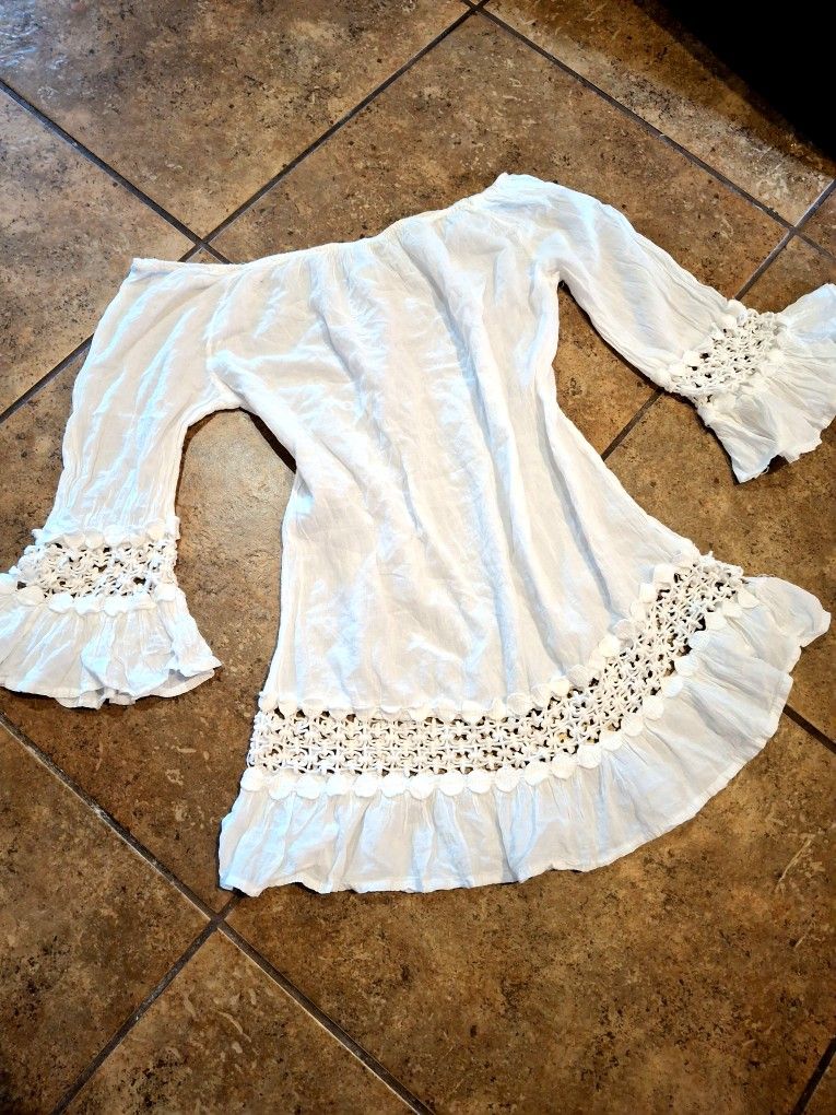 Large 100% Cotton White Off The Shoulder Shot Dress/Tunic