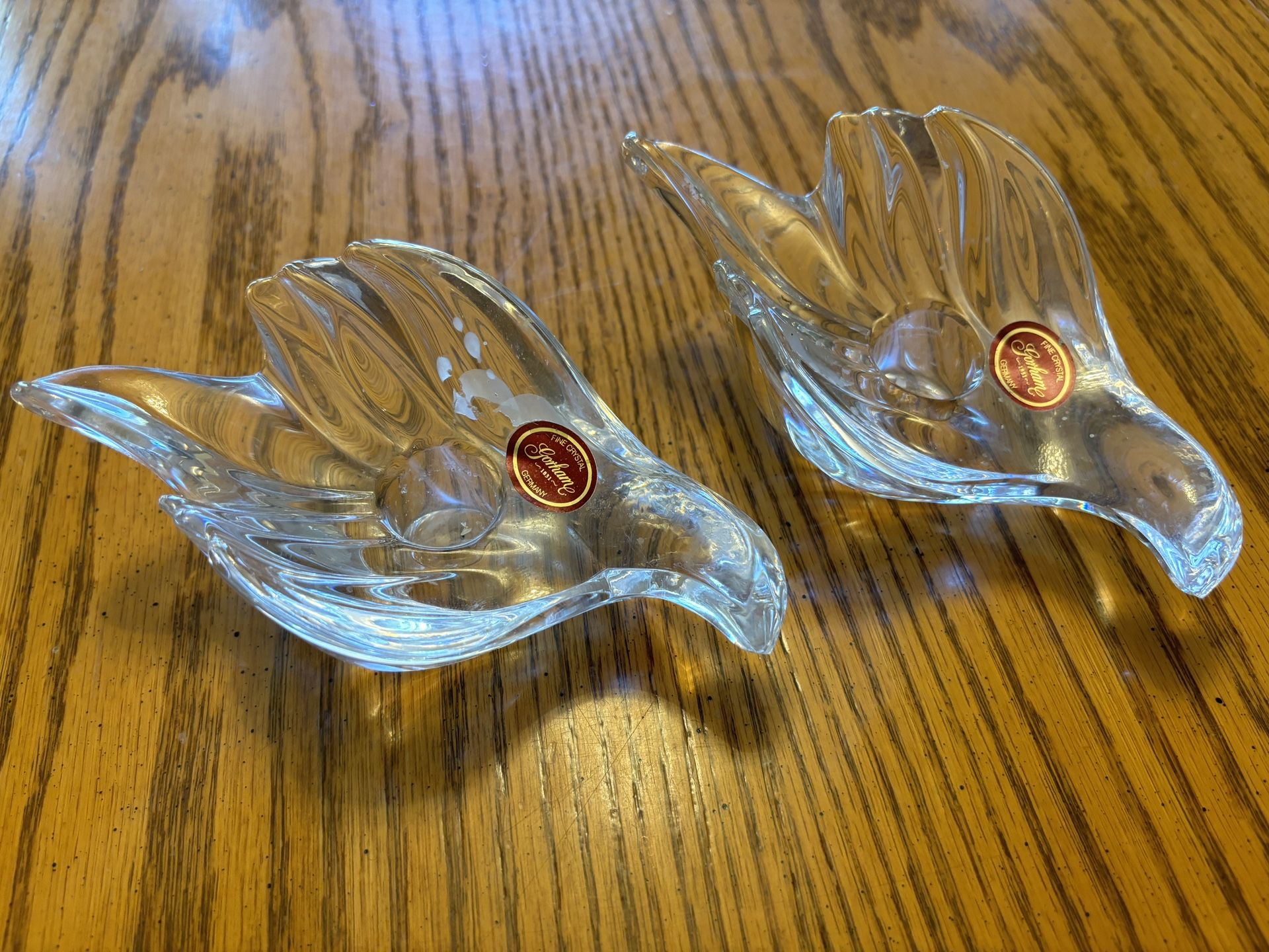 Gorham  Crystal Dove Taper Candle  Holders  Pair