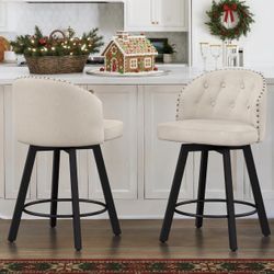 Retro Counter Stools for Kitchen Island, Dining Room, Pub, Linen. X2