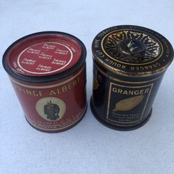 Two Antique (Empty) Round Tins for Granger “Rough Cut” & Prince Albert - Compare @$50+