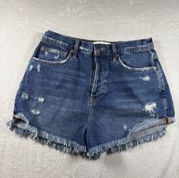 Free People We The Free Jean Shorts Women’s 28 Blue Denim Distress Festival #778