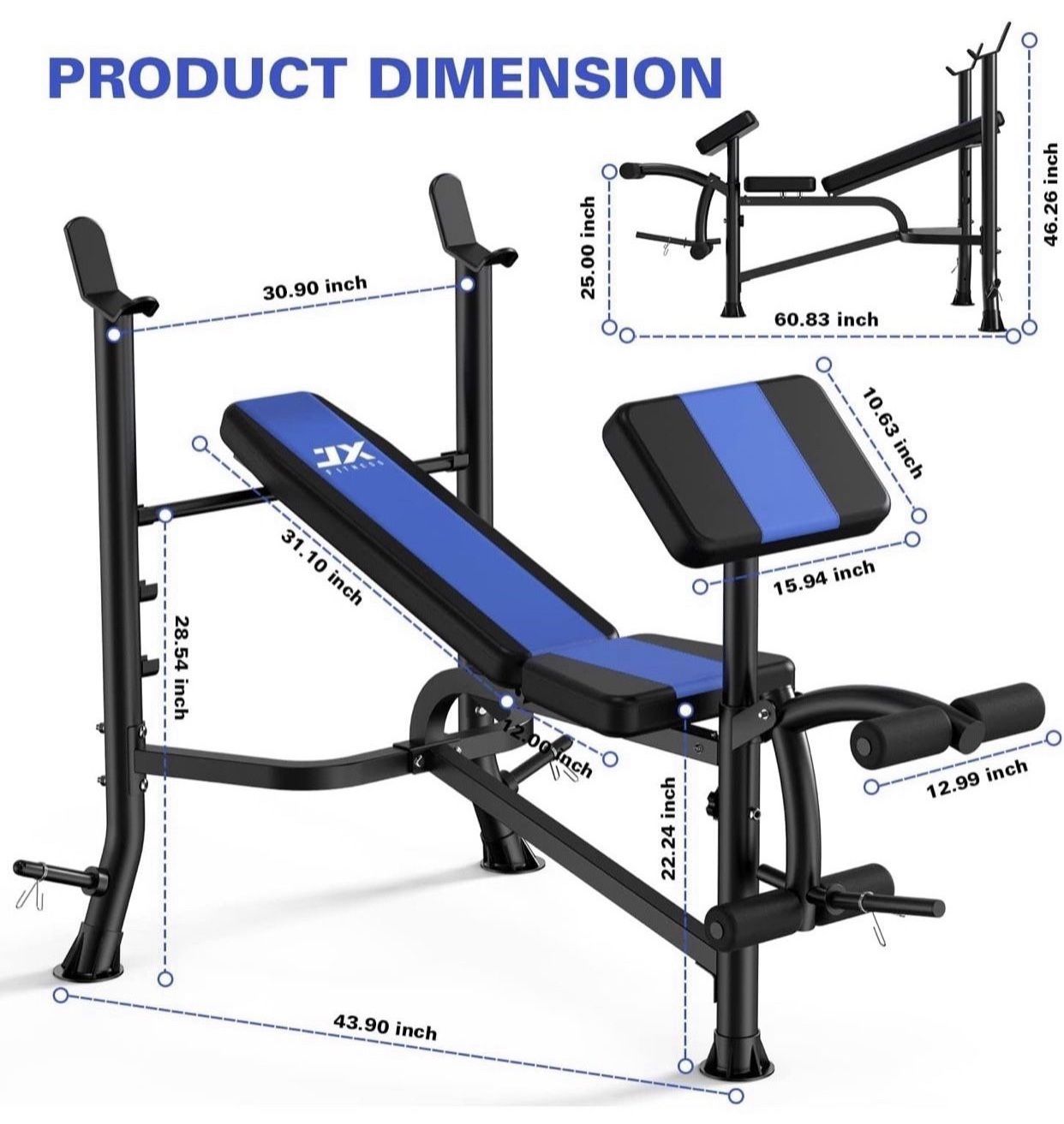 Olympic Weight Bench with Rack , Bench Press Rack with Leg Extension, Preacher Curl, and Weight Storage for Home Gym Weight Lifting and Strength Train