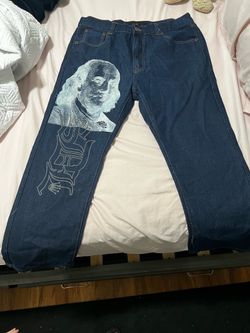 SDL Men's Blue Graphic Designer Straight Jeans Cotton Denim Embroidered Logo
