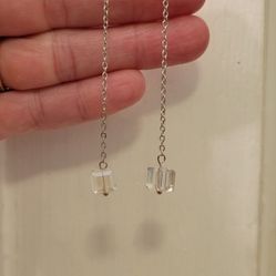 Sterling Square Drop Aurora Borealis Earrings 