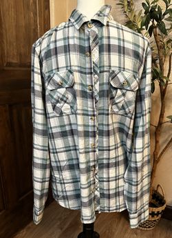 Social Republic Mens Plaid Dress Casual Shirt L, green, sage, gray black Shirt