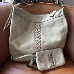 Coach Leather Sage / Olive Green Pebble Lace Up Bag