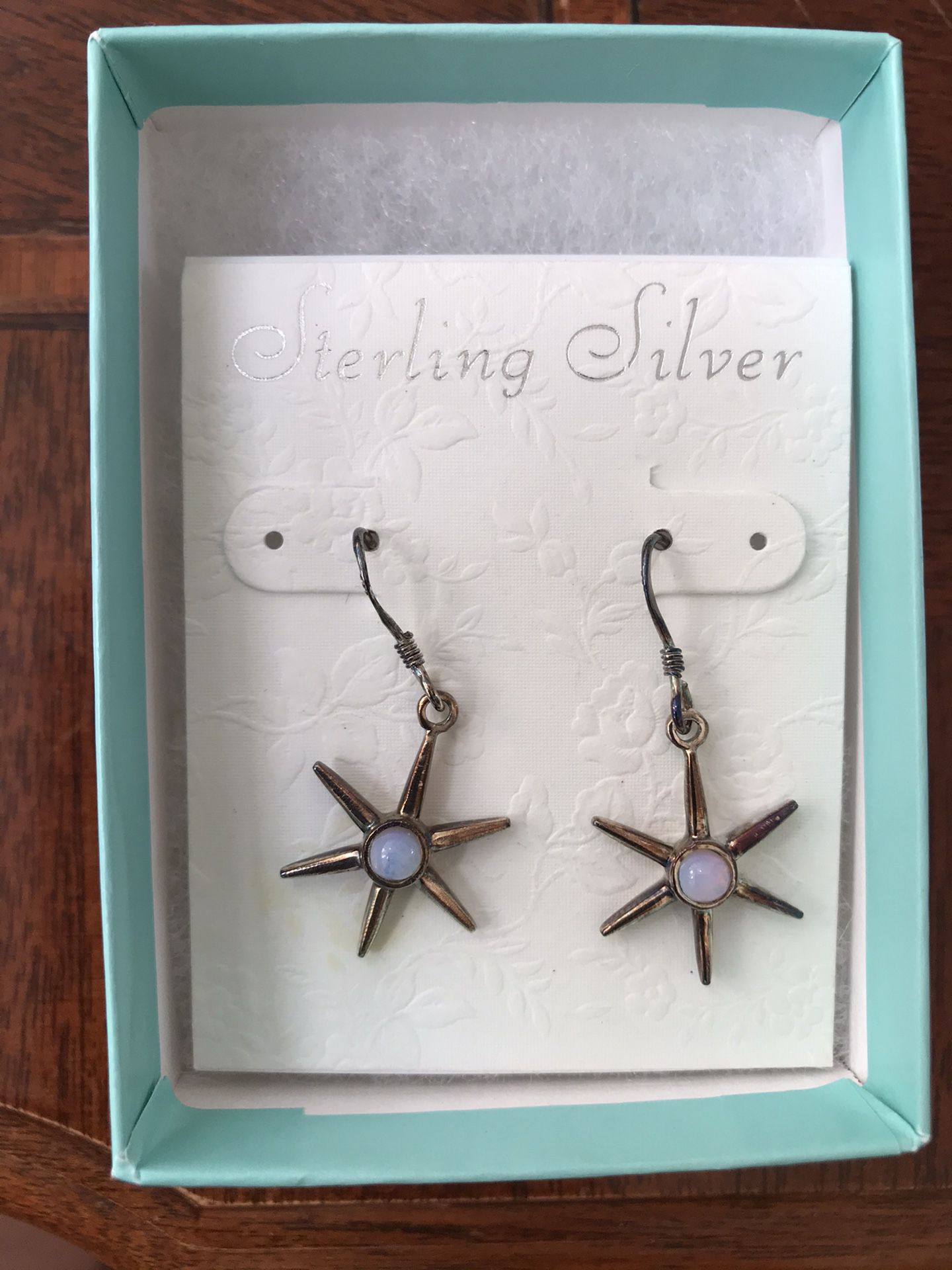Sterling  Silver Moonstone  Dangle Earrings  Signed