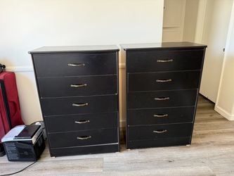 Pair of Black 5-Drawer Dressers