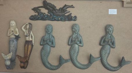 Vintage Coastal Mermaid Wall Hooks & Key Rack Lot - 6 Pieces