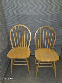 Pair Of Dining Rubberwood Chairs In Windsor Style