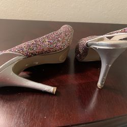 Silver & Magnetta Glitter Open Toe Slingback Sandals