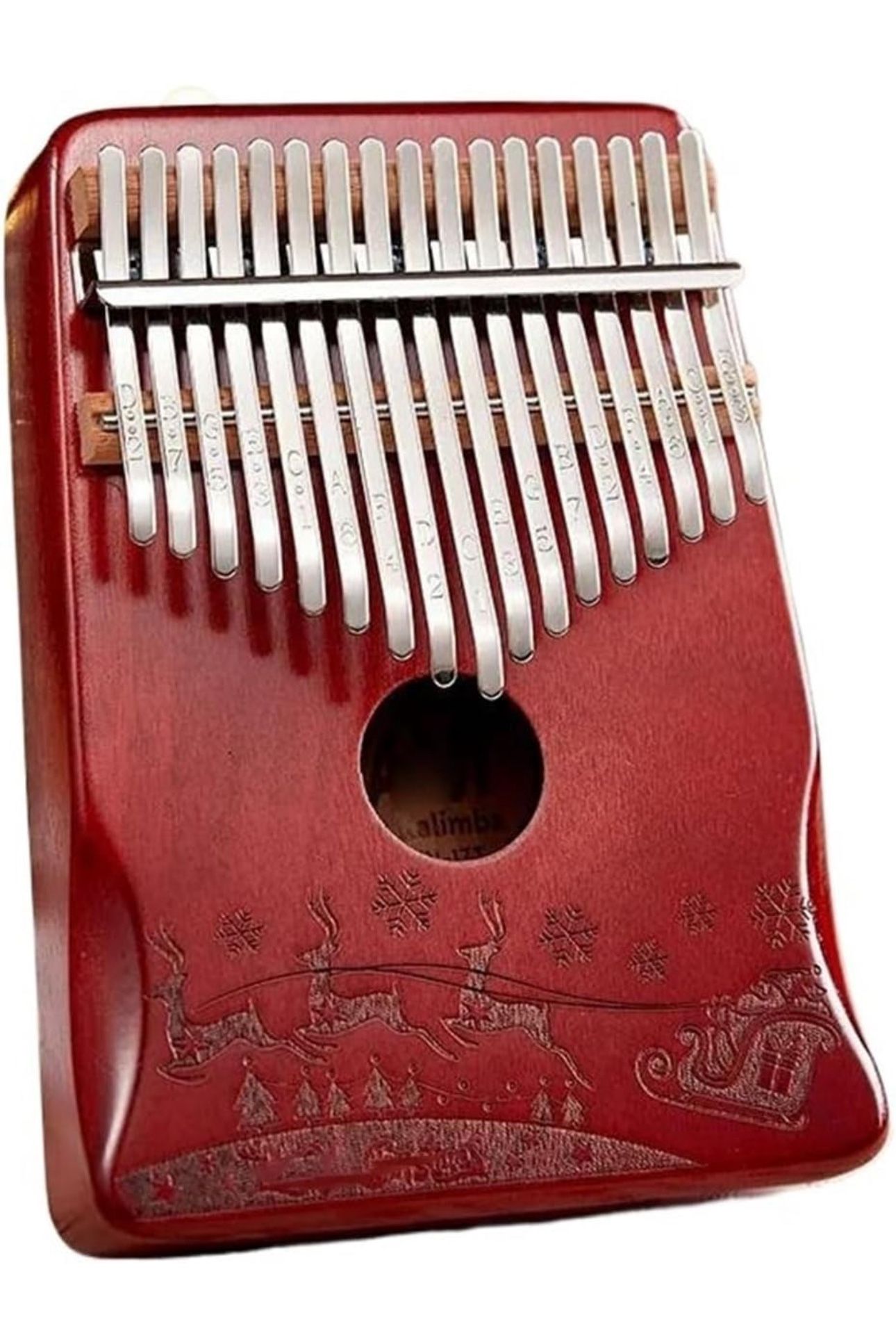 Kalimba Thumb Piano 17 Keys with Engraved Notes X'mas Pattern Handhold Cute Finger Piano Mabogany Solid Wood Portable Musical Instrument with Music Bo