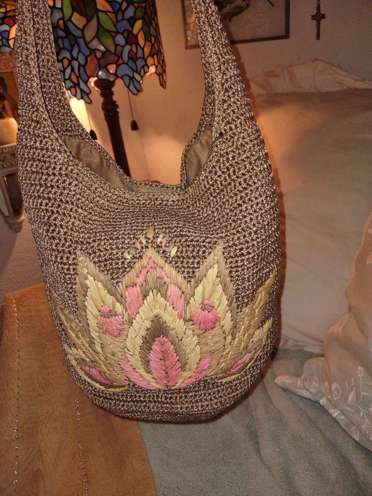 "The Sak" hand Crochet "Lotus Flower" Hobo Bag