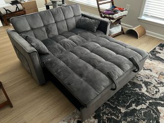 Gray Velvet Pull-Out Sleeper Sofa