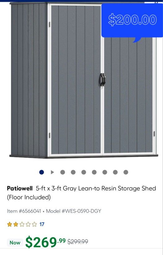 5 X 3 Patiowell Resin Storage Shed. ( Floor Included )