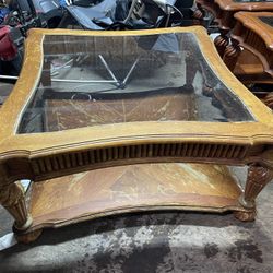 Large Glass Wooden Table
