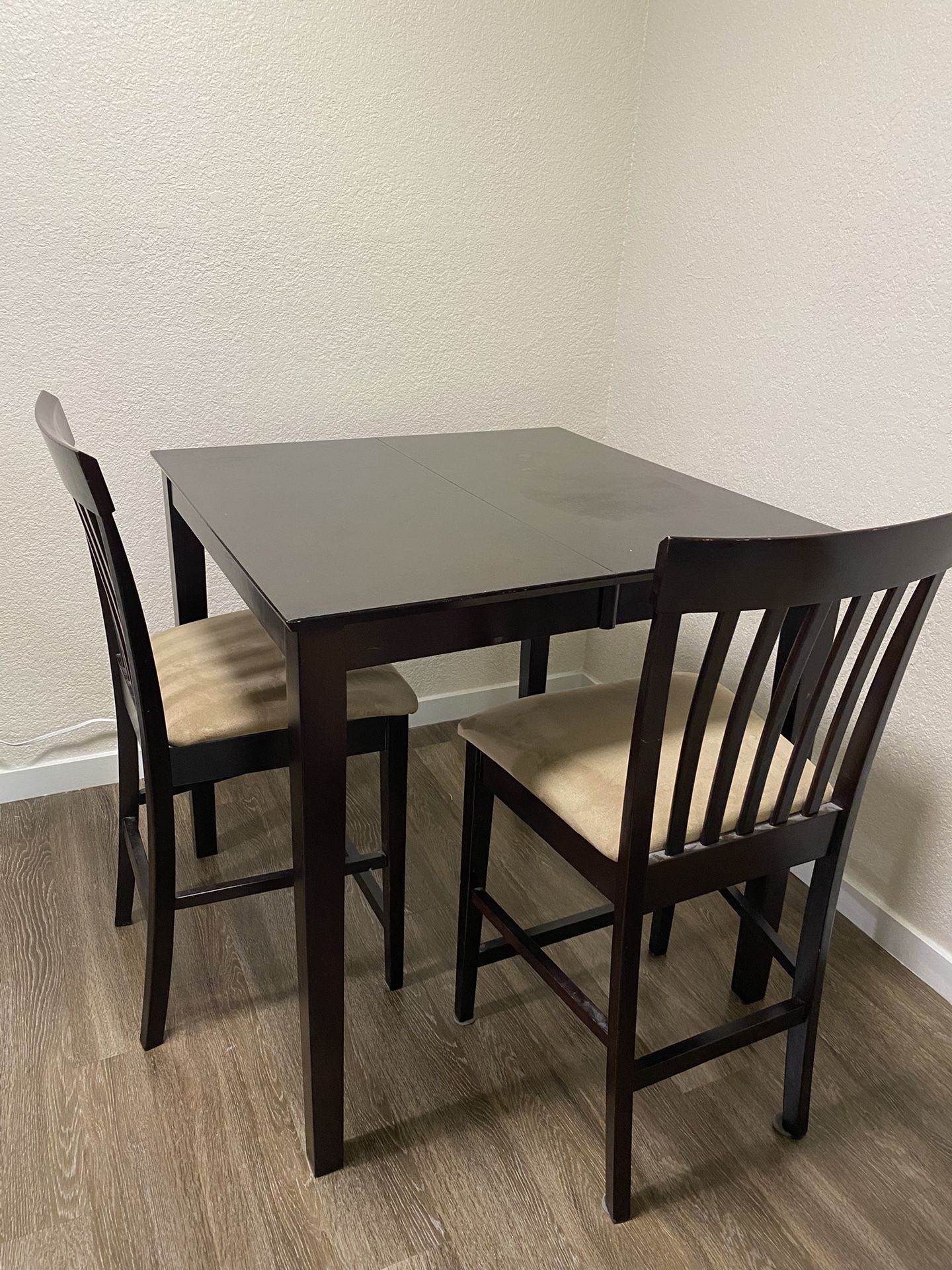 Tall Extendable Kitchen Dinning Table with 2 matching chairs - Espresso