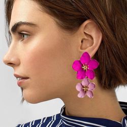 Beautiful Double Flower Mixed Color Earrings