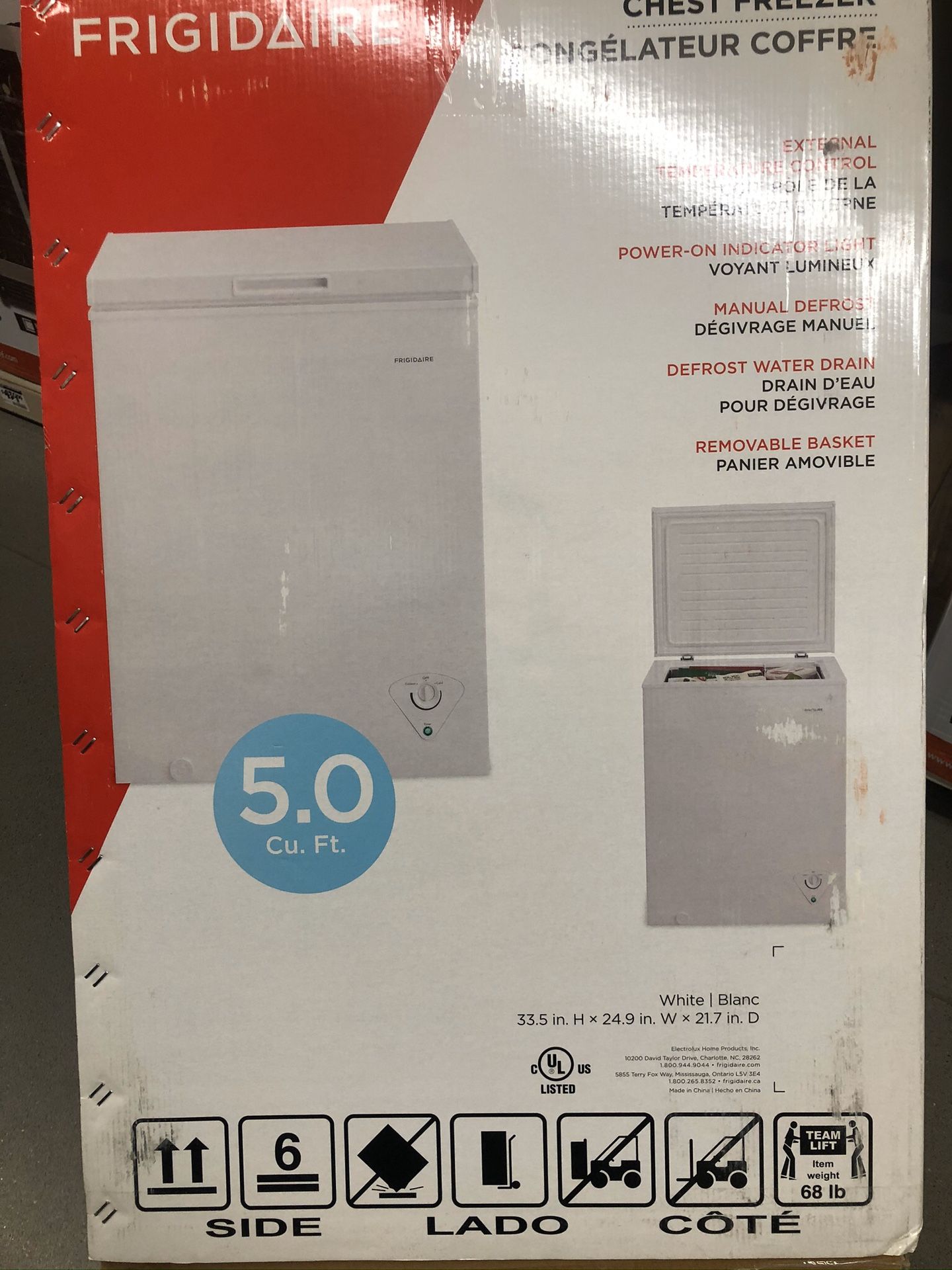 5.0 white Frigidaire freezer