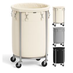 SONGMICS 18.5-Gallon (70 L) Laundry Basket with Wheels, Rolling Round Heavy-Duty Laundry Hamper Cart with Steel Frame and Removable Bag, 2 Locking Whe