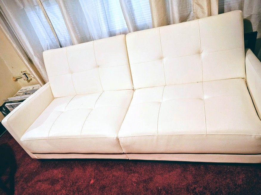 Sofa/bed White Leather $150 OBO.