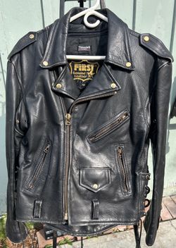 Motorcycle Leather Jacket, Black, Large Size