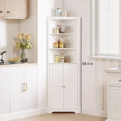 Brand New Tall Corner Storage Cabinet With Door And 3 Shelves 
