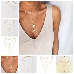 *NEW ARRIVAL* Multi-Layer Gold Horn Long Crescent Moon Pendant Chain Necklace *See My Other 500 Items*