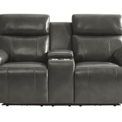 Leather Triple Power Reclining Console Loveseat